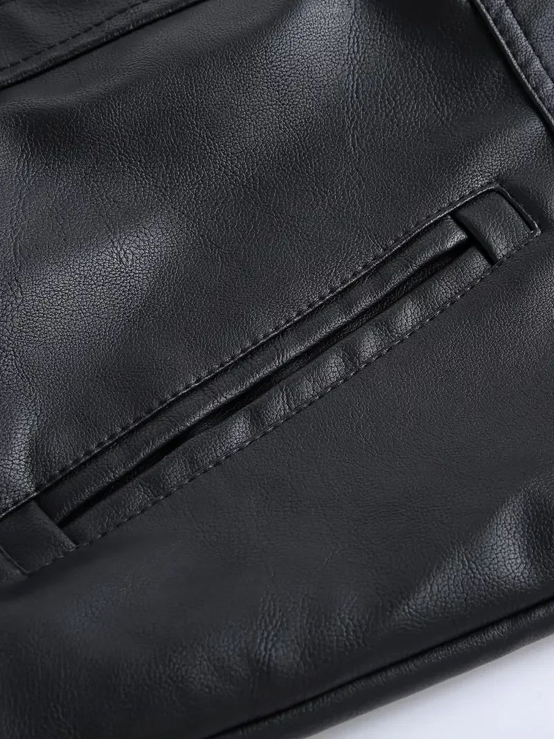 New Fake Two Pieces Motorcycle Leather Jackets Man Casual Fashion Motorcycle Coat Slim PU Lapel Jackets Autumn Leather Coat Male