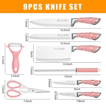 ZENG Conjunto de Facas de Cozinha 9 peças Aço Inoxidável Afiadas Facas de Chef Antiaderentes com Afiador para Cortar Fatiar Picar