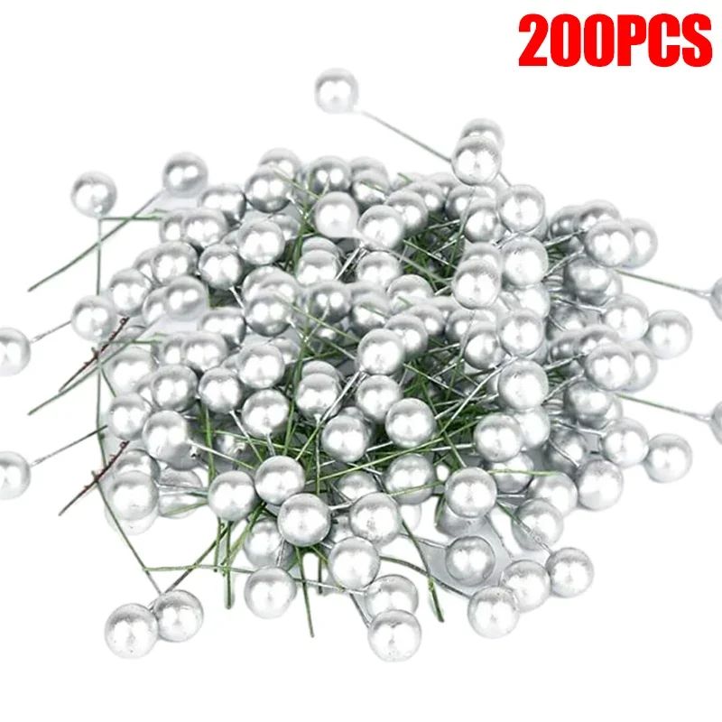5-100Pcs Artificial Holly Berry Green Leaves Christmas Ornaments Gold Red Holly Berry Stems Xmas Tree Wreath Gifts Party Decor
