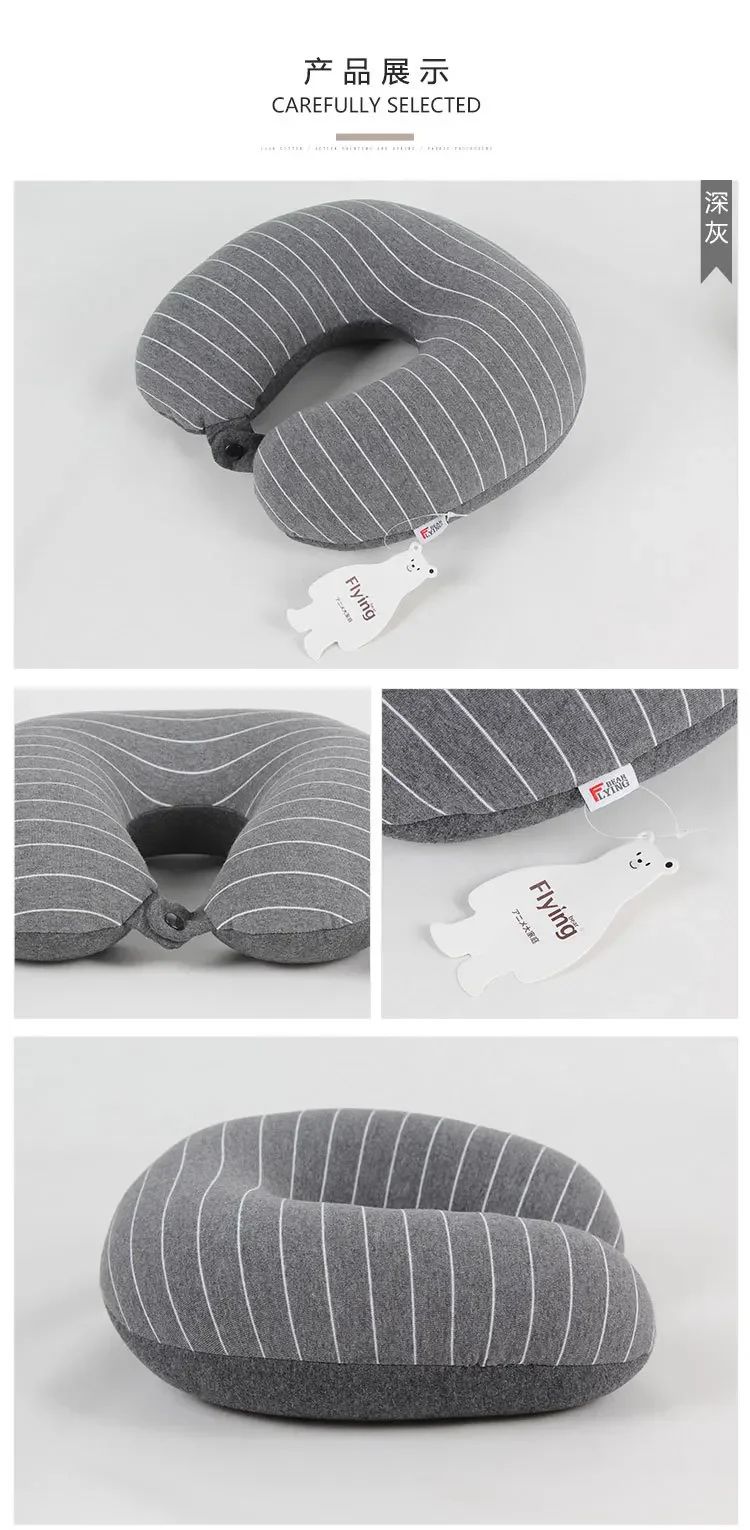 Memory Foam U-Shaped Travel Neck Pillow with Cooling Stripe Design - Cotton Linen Pillowcase for Airplane, Office & Home Support