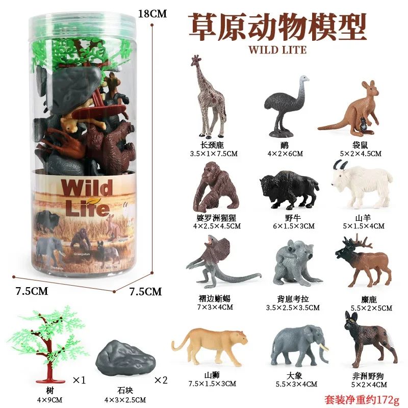 Mini Modelo Animal Fazenda de Vida Selvagem Aves Dinossauro Oceano Conjunto Animais da Planície Crocodilo Pinguim Insetos Brinquedos Micro Modelo Balde