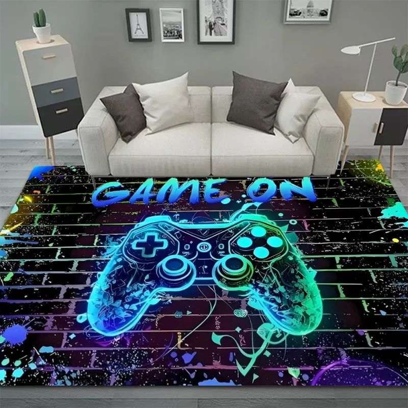 Gaming Rug for Boys Room Gamer Rug with Controller Design Carpet for Game Room Bedroom Decor Non-slip Machine Washab Mat