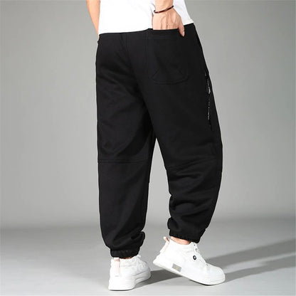 Calça Masculina Plus Size Grande Cintura Elástica Solta Jogger Masculina Primavera Moletom Plus Size Calça Esportiva Folgada