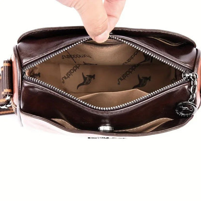 Retro Double Sided Leather Women's Crossbody Bag Water-Resistant Pillow Shaped Shoulder Bag with Adjustable Strap Zipper Closure
