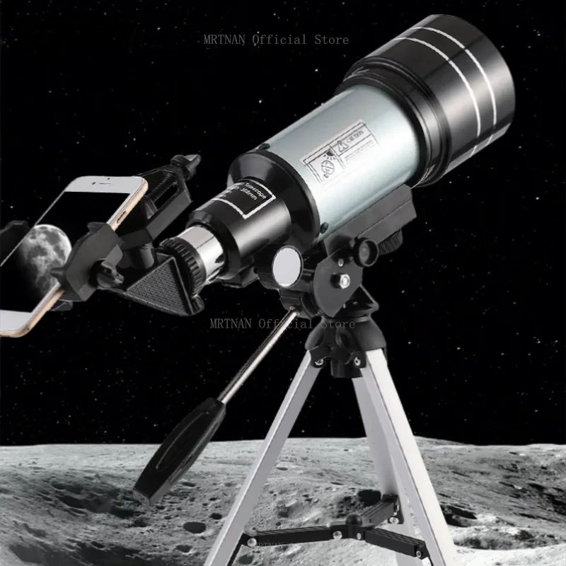 Telescópio Astronômico 150X, Telescópio Refrator Portátil de Viagem com Abertura de 70mm com Adaptador de Celular para Observação de Estrelas e da Lua