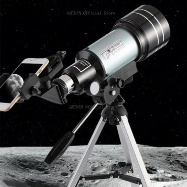 Telescópio Astronômico 150X, Telescópio Refrator Portátil de Viagem com Abertura de 70mm com Adaptador de Celular para Observação de Estrelas e da Lua