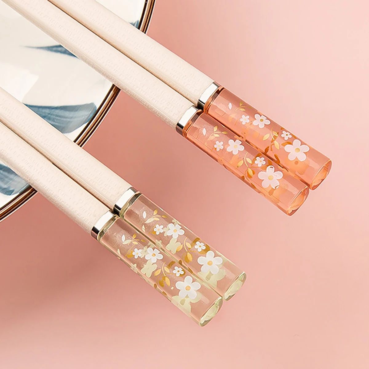 5 Pares de Hashis Sakura Âmbar Pétalas de Flor de Cerejeira Novo Padrão Antiderrapante Pauzinho de Sushi Hashis Ecológicos para Alimentos