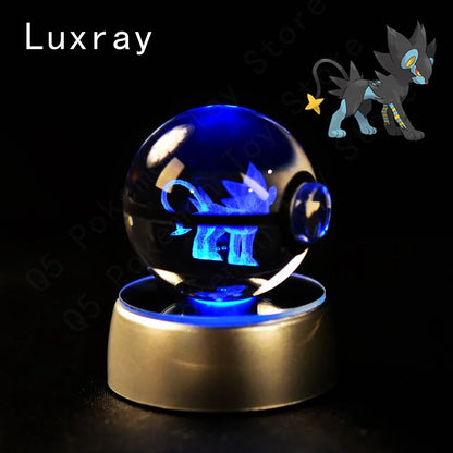 Esfera de Cristal 3D Pokémon 7CM 5CM Mewtwo Pikachu Gengar Bola de Cristal de Vidro Pokémon Pokebola Luminária Noturna LED com Base de Presente
