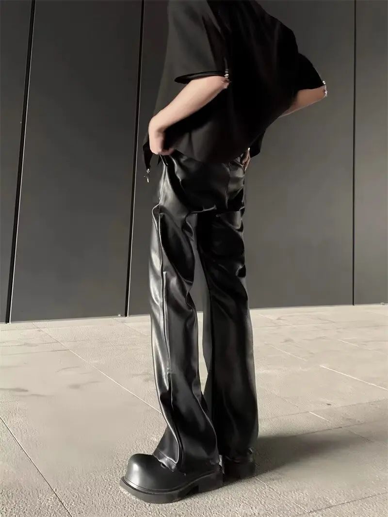 American Retro High-End PU Leather Casual Pants Men's Niche Design Loose Wide Leg Versatile Long Trousers