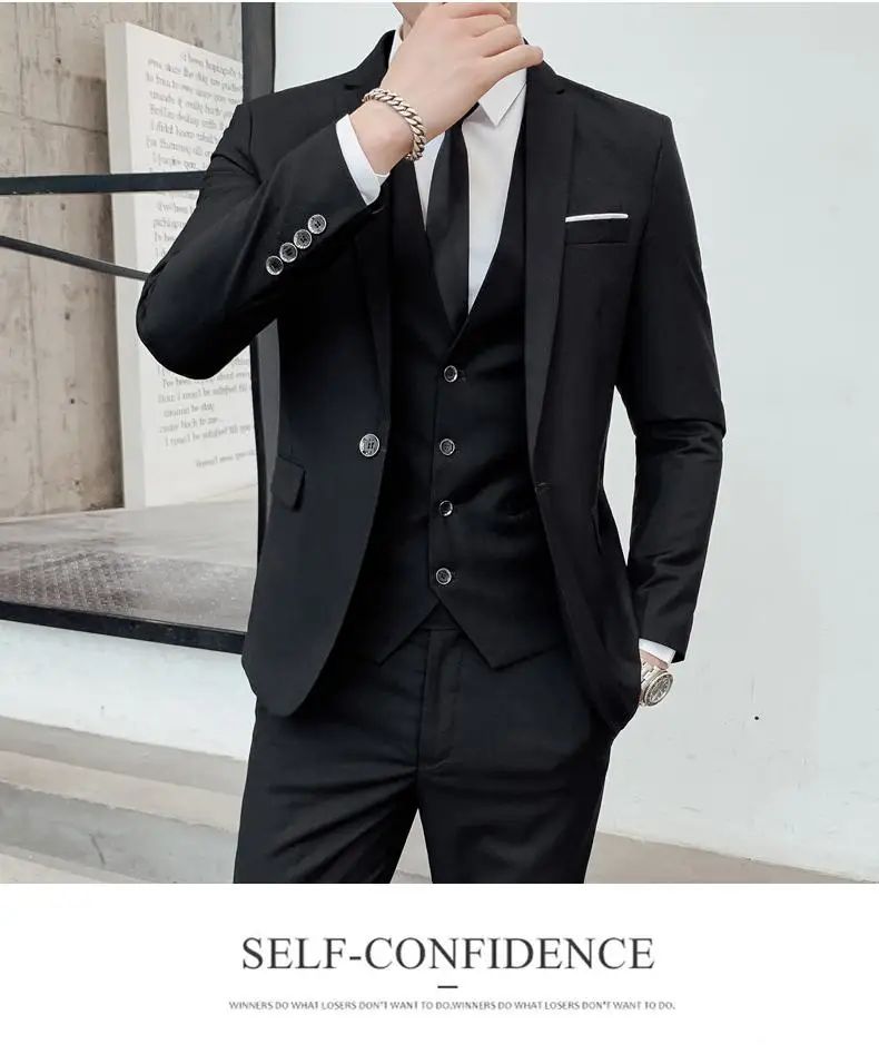 Suit S-7XL (Blazer+ Waistcoat + Trousers) Men's Fashion Business Dinner Gentleman Slim British-style Evening Dress Group Suit