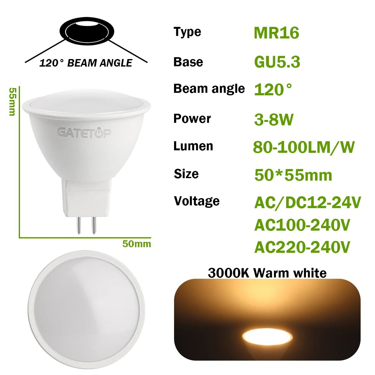10PCS MR16 LED Spotlight Bulb GU5.3 Lampada AC 110V 220V 12V Bulbs Spot Light Replace The 50W Halogen Lamp Home Direction