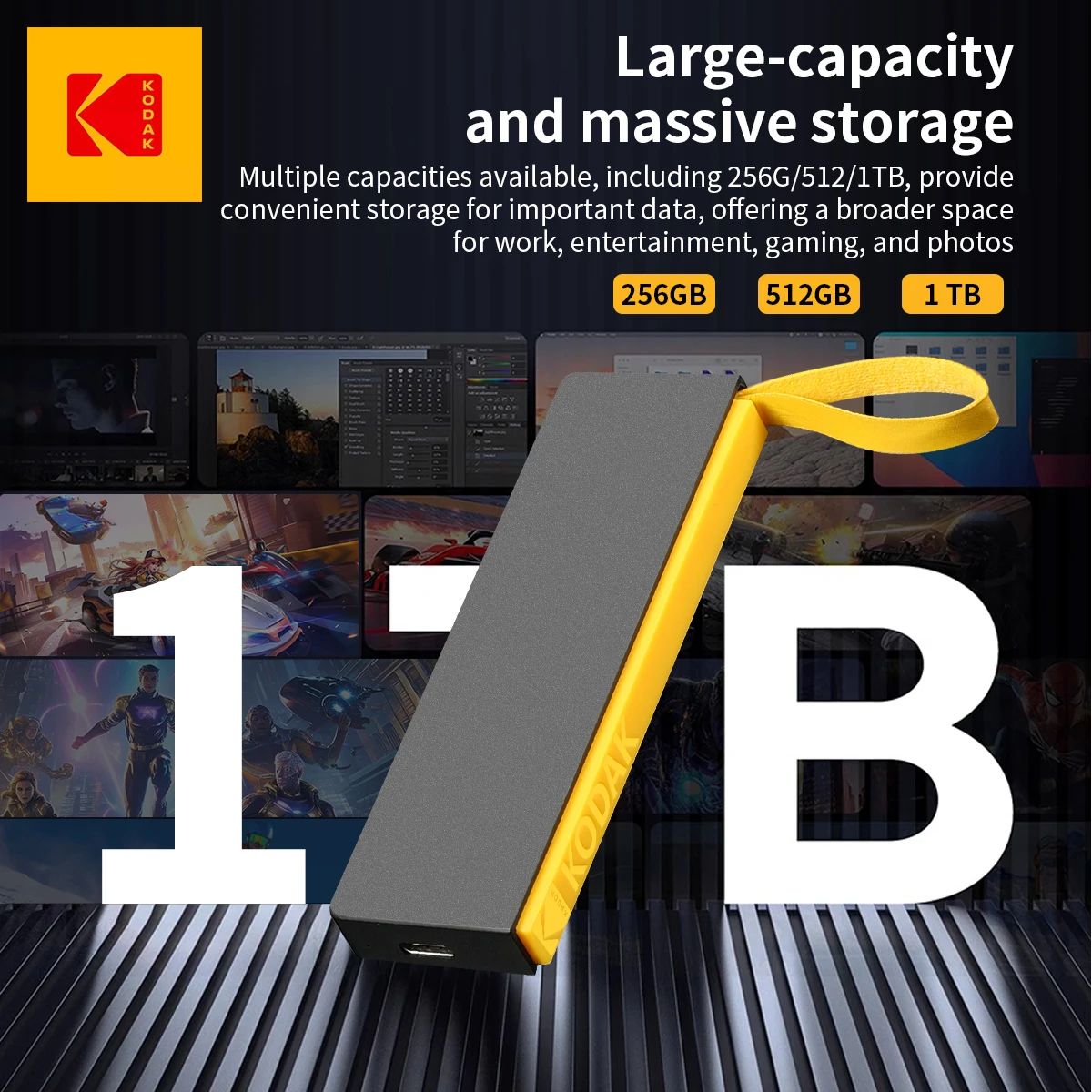 kodak SSD Externo 2tb 1tb 1000Mb/s 500Mb/s Disco SSD Externo Portátil 256gb Para Laptops Smartphone