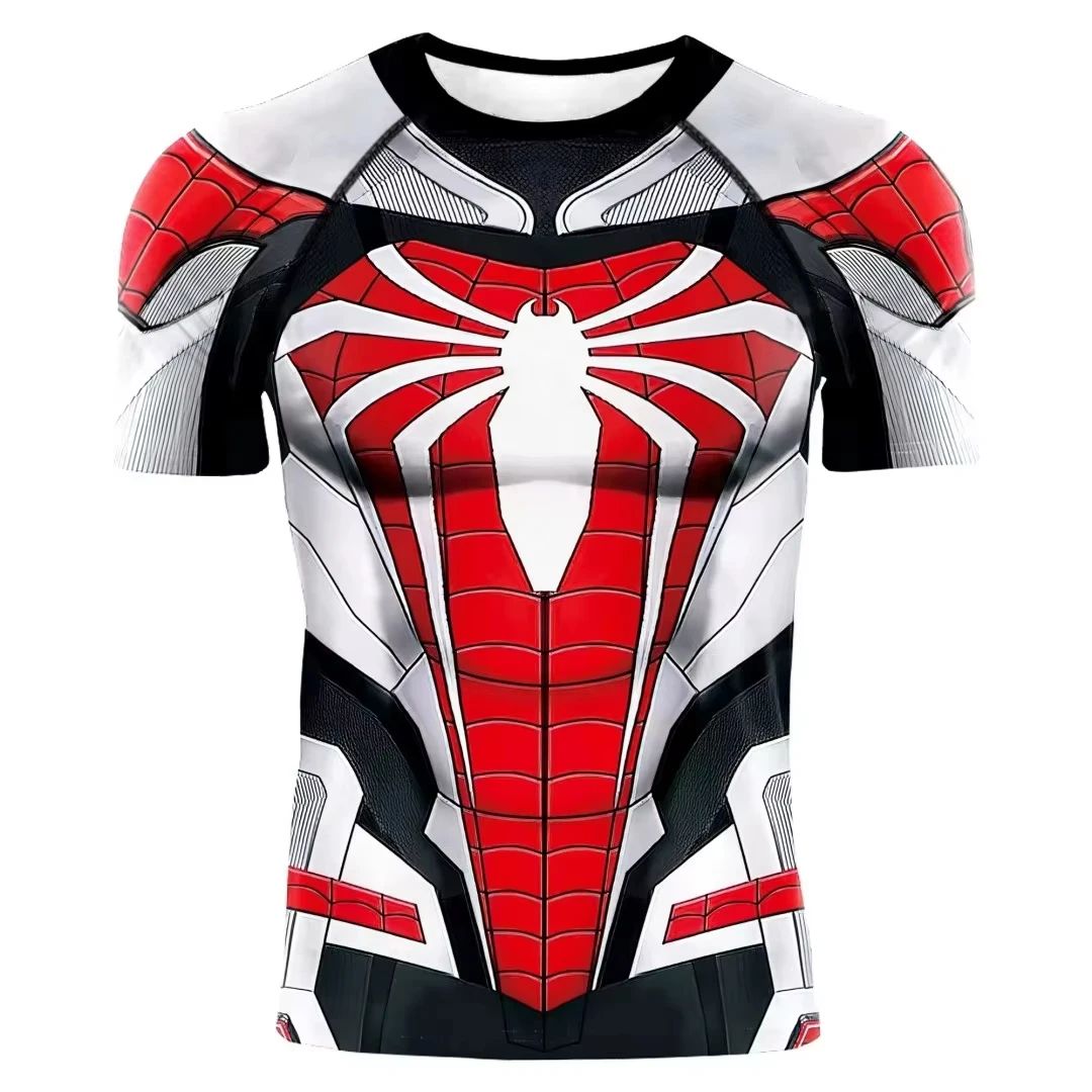 Superhero Tops Fitness Activewear Breathable Tees 2025 Summer New Men Compression T Shirt Spider Role Play Short Sleeve T Shirt