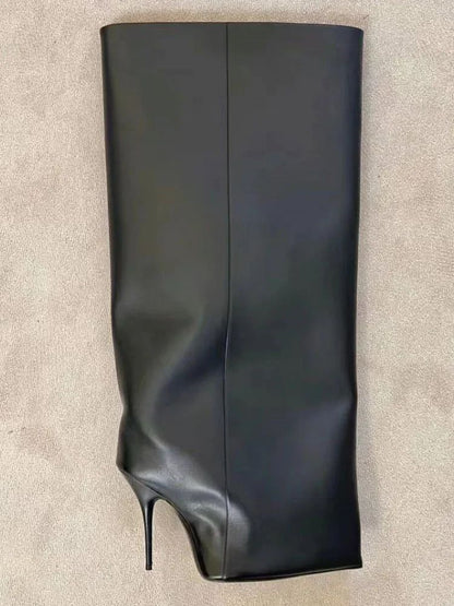 2024New Designer Slender High Heels Knee Length Women's Boots Fashion Walk Party Women's Large Mid Size Boots Autumn and Winter