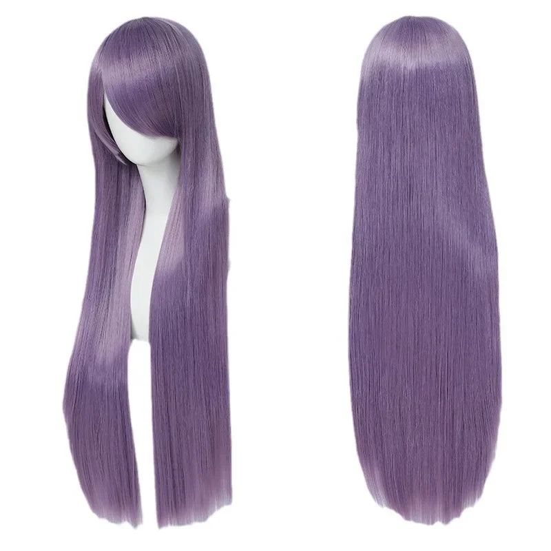 QQXCAIW Peruca Colorida Longa Lisa Sintética Branca Roxa Preta para Cosplay 80cm para Homens e Mulheres
