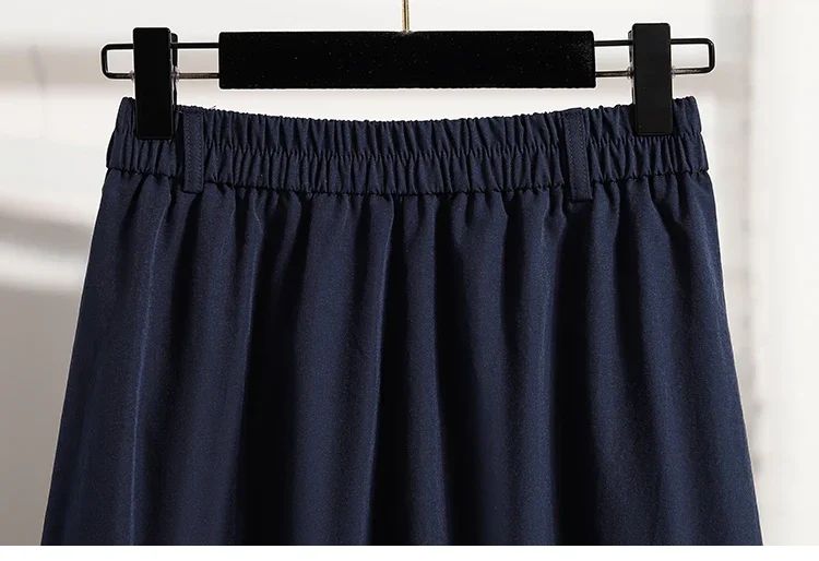 Summer Women Plus Size Skirt 2025 New High Waist Irregular Mid Long Skirt Woman Elastic Waist A Line Pleated Big Size Skirts