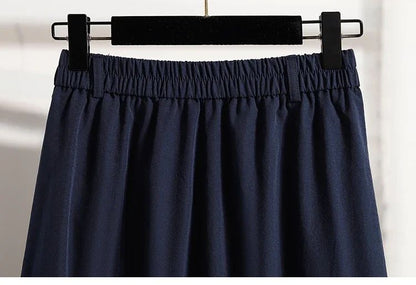 Summer Women Plus Size Skirt 2025 New High Waist Irregular Mid Long Skirt Woman Elastic Waist A Line Pleated Big Size Skirts