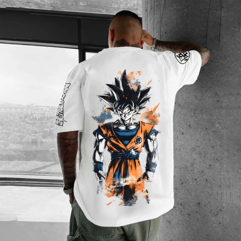 Men's T-Shirt Dragon Ball Goku Japanese Anime Hot Blood Classic Portrait Cotton Fashion High Street Unisex Harajuku Y2K