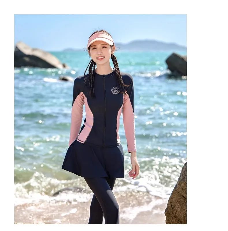 Women's Swimming Suit 2025 New Style Four-Piece Conservative Bikini Long Sleeve Long Pants Surfing Snorkeling Mother Suit