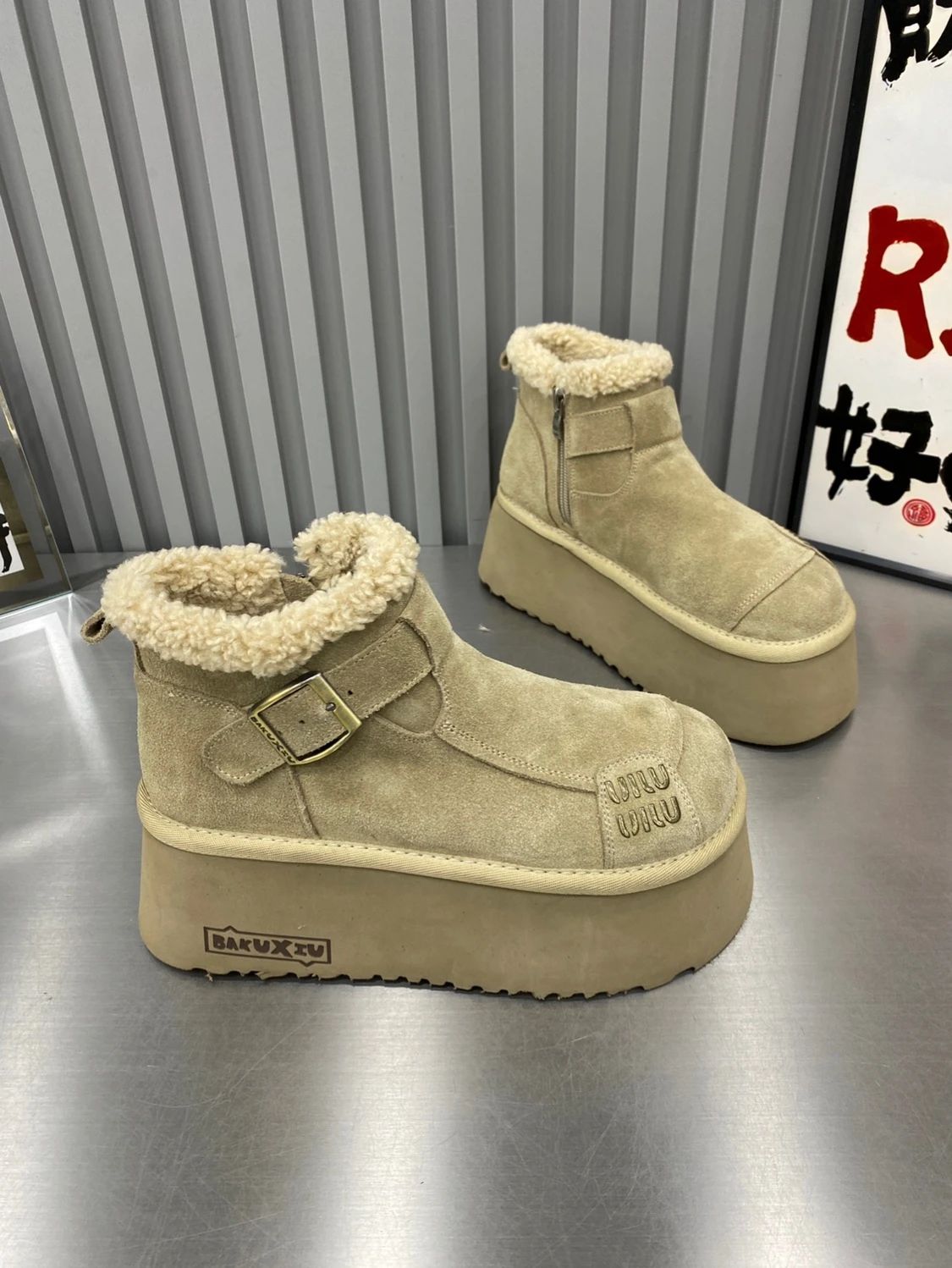 2024 New Fur Platform Women Ankle Boots Flats Suede Warm Shoes Woman Trend Designer Brand Short Plush Cozy Femme Snow Botas