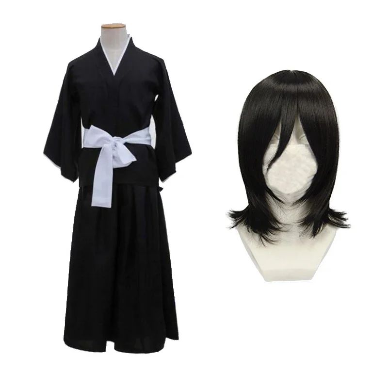 Anime BLEACH Cos Costume Kuchiki Rukia Shinigami Cosplay Costume Wig Set Halloween for Woman Men Clothes
