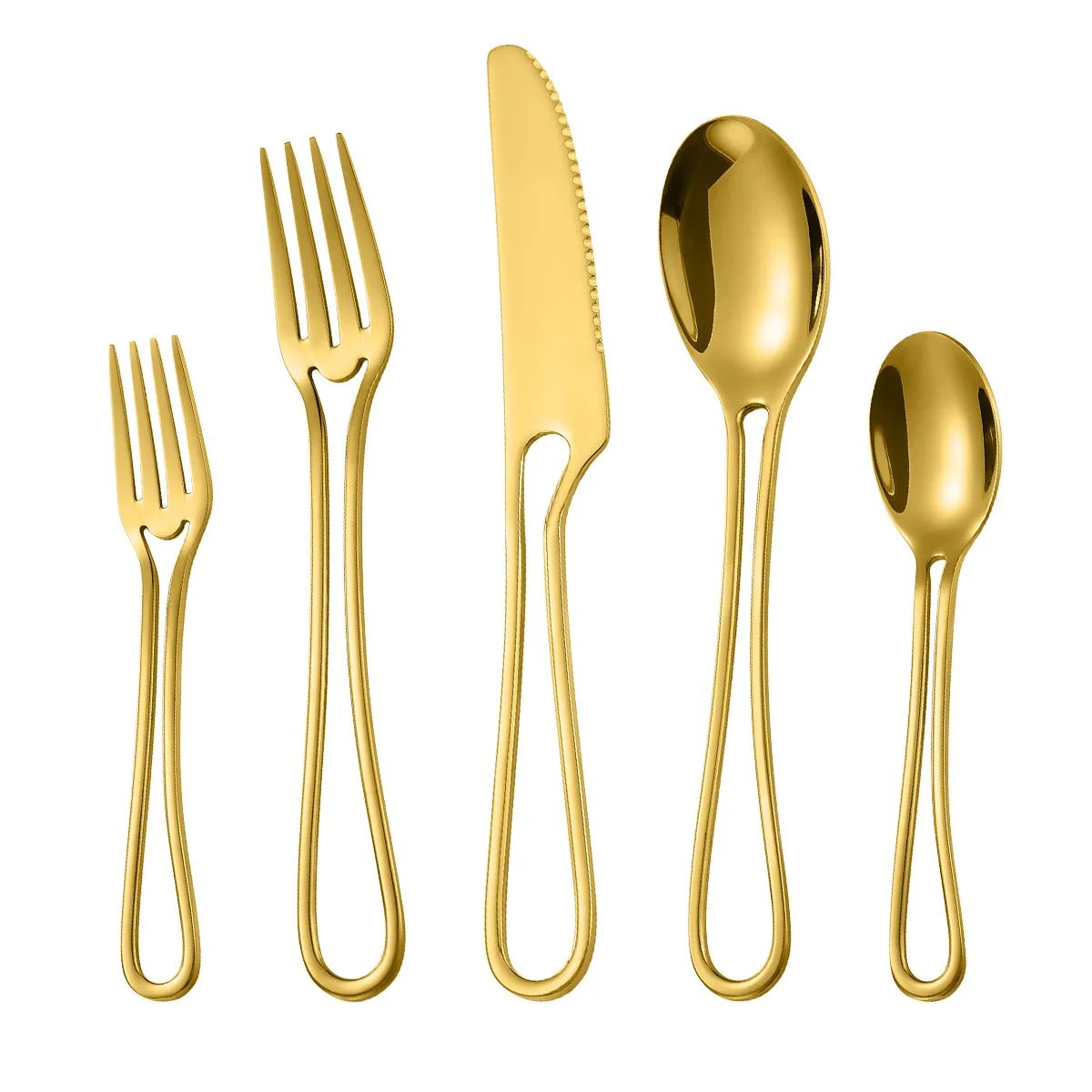 Conjunto de Talheres de 5 Peças em Aço Inoxidável Faca de Carne Garfo Colher de Sobremesa Talheres Colher de Chá Conjunto de Talheres para Casa e Restaurante