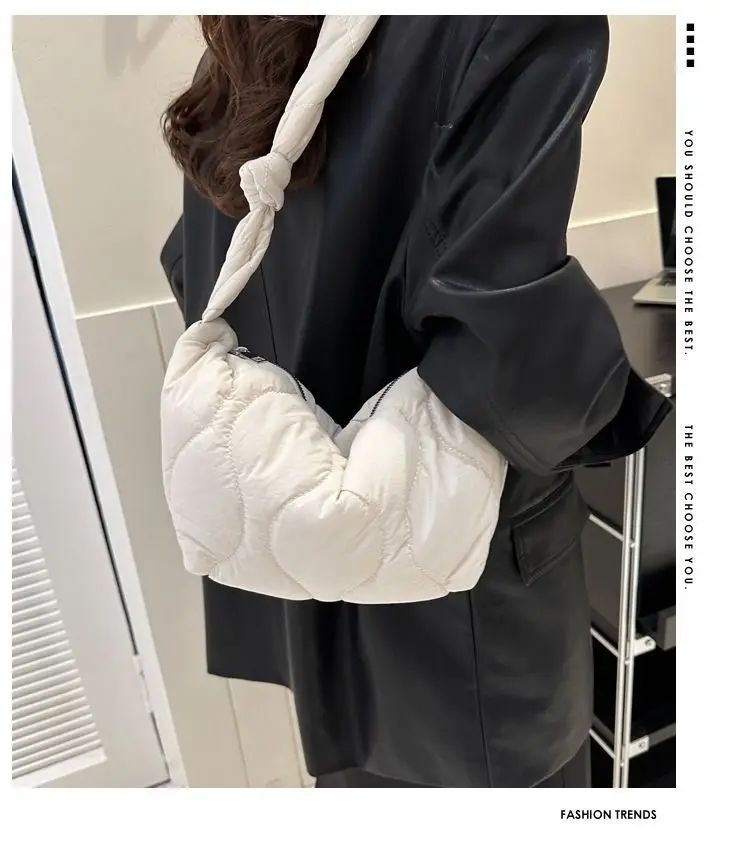 Puffer Shoulder Bag for Women Soft Down Cotton Padded Tote Handbag Purse Quilted Cross Body Bag Solid Color Bubbles Cloud Bag