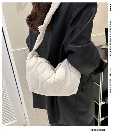 Puffer Shoulder Bag for Women Soft Down Cotton Padded Tote Handbag Purse Quilted Cross Body Bag Solid Color Bubbles Cloud Bag