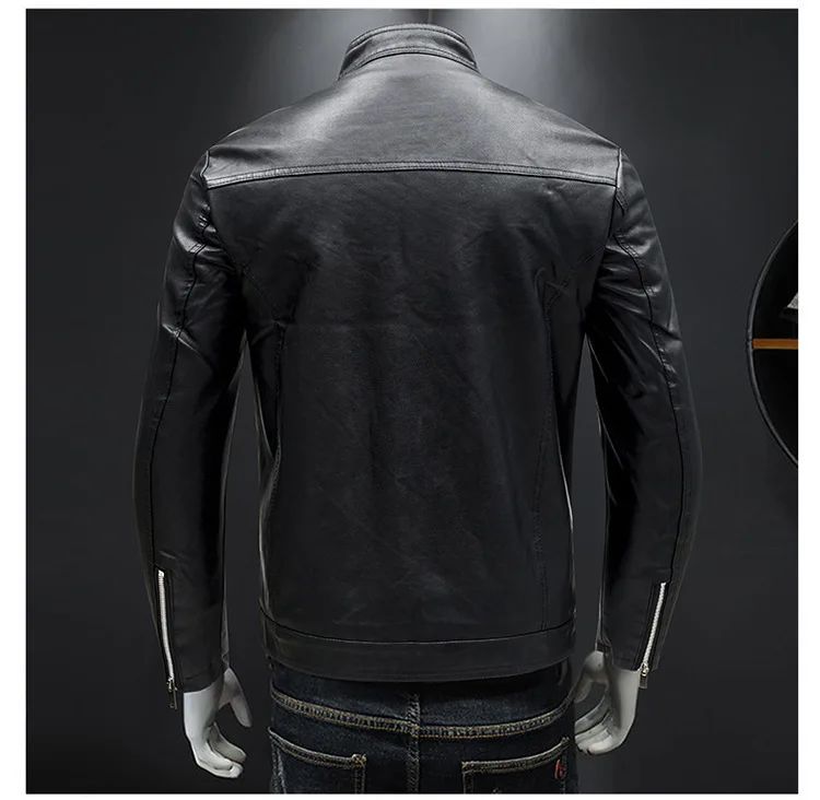 Men's Biker Leather Jacket Autumn Winter Thickened Fleece Casual Versatile Slim Fit Large Size PU Leather Coat
