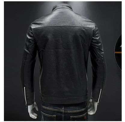 Men's Biker Leather Jacket Autumn Winter Thickened Fleece Casual Versatile Slim Fit Large Size PU Leather Coat