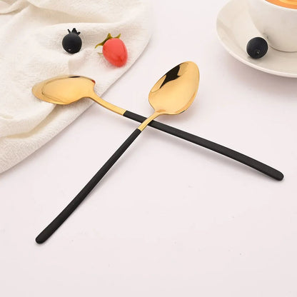 4Pcs Black Gold Dinnerware Tableware Set Mirror Stainless Steel Cutlery Kitchen Knife Fork Spoon Restaurant Wedding Flatware Set