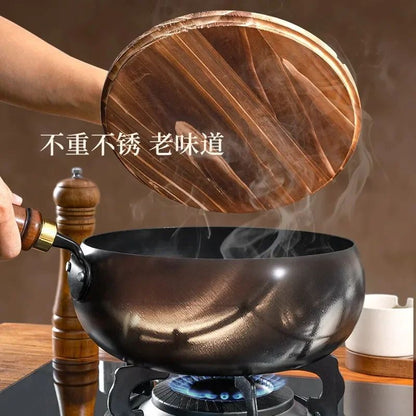 Panela de ferro best-seller, panela de barriga grande, mini wok forjada à mão, mini panela de ferro pequena, wok doméstica sem revestimento e antiaderente