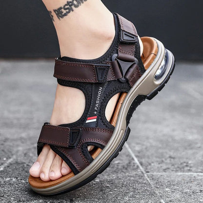 Fashion Men's Sandals Summer Soft Beach Flip Flop Comfortable Genuine Leather Sandals Outdoor Men Roman Sandals Size 46