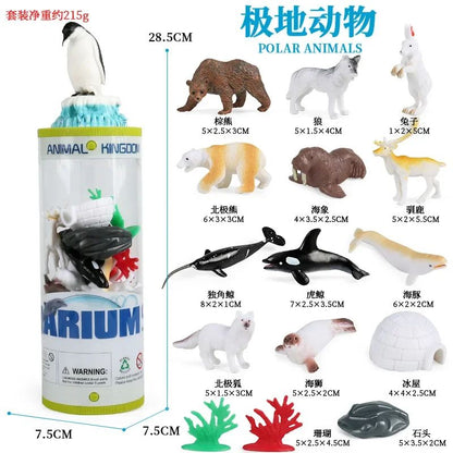 Mini Modelo Animal Fazenda de Vida Selvagem Aves Dinossauro Oceano Conjunto Animais da Planície Crocodilo Pinguim Insetos Brinquedos Micro Modelo Balde