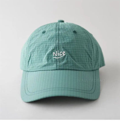 SS25 Korean Baseball Cap with Letter Embroidery & Gingham, Quick-Dry Minimalist Casual Unisex Hat for Daily Use