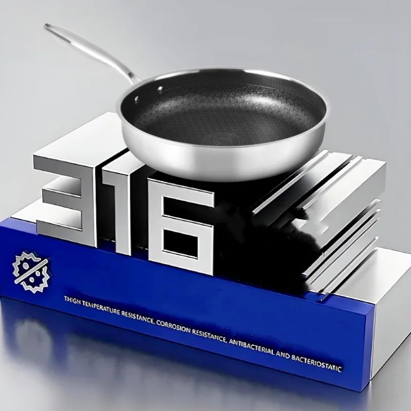Panela de Fritura Antiaderente Giyoca Honeycomb Wok Não Revestida Aço Inoxidável 316 Utensílios de Cozinha Domésticos Multifuncionais Universais para Fogões