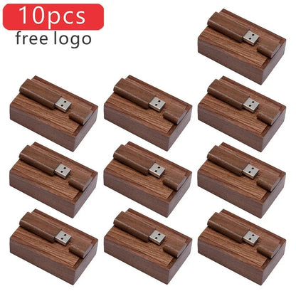 10PCS/LOT Wooden USB Flash Drive 128GB Pen Drive 64GB 32GB 4GB Memory Stick Wooden Box Free Custom Logo Creative Business Gifts