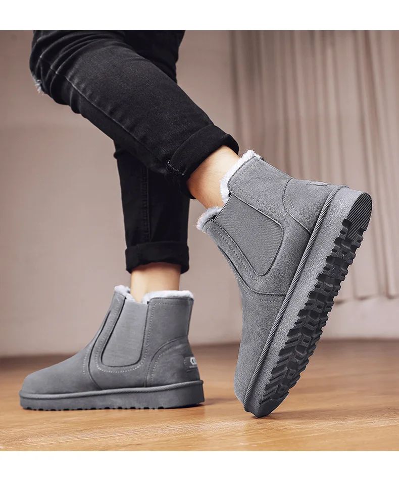 2025 Novas Botas Masculinas de Inverno Quentes de Pelúcia Botas de Couro Casuais de Cano Alto Sapatos de Neve da Moda para o Ar Livre