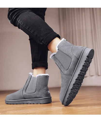 2025 Novas Botas Masculinas de Inverno Quentes de Pelúcia Botas de Couro Casuais de Cano Alto Sapatos de Neve da Moda para o Ar Livre