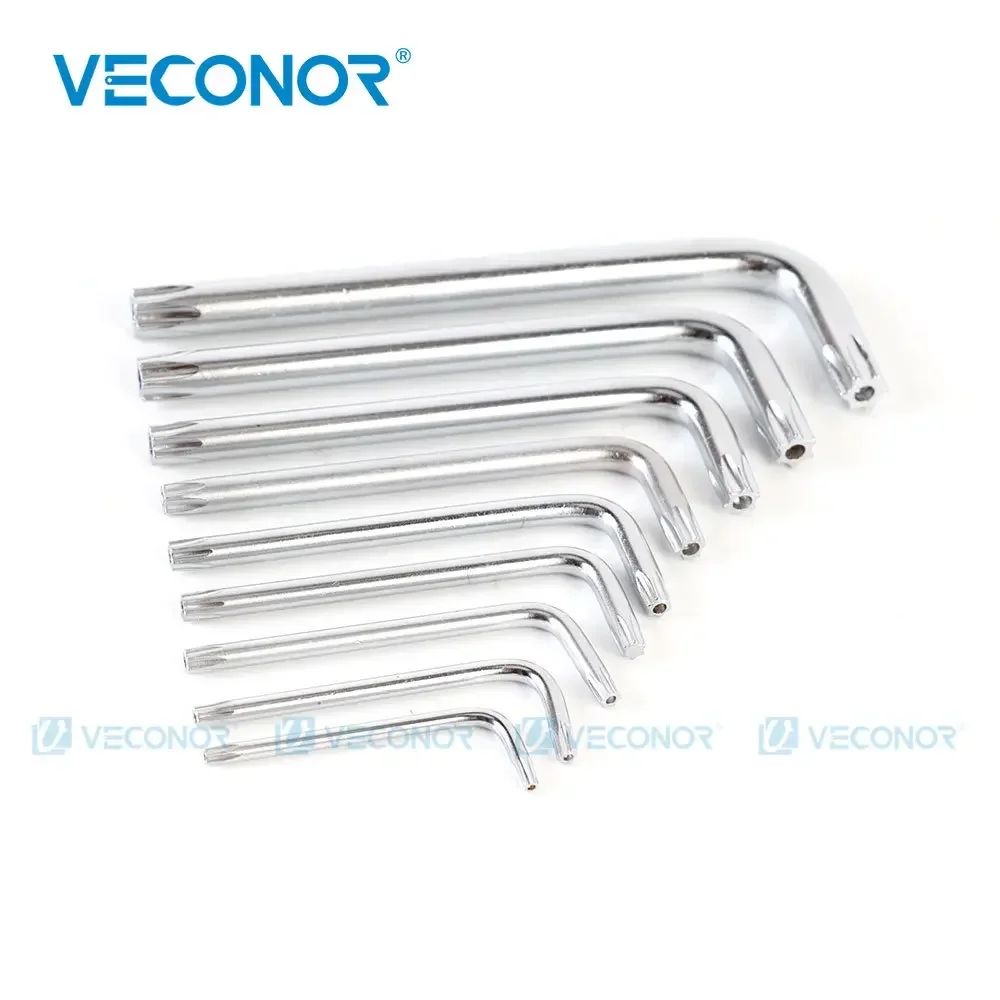 Conjunto de Chaves Torx de Braço Curto e Longo de Aço Cromo-Vanádio Durável Ferramenta Manual Chave Estrela T10 T15 T20 T25 T27 T30 T40 T45 T50
