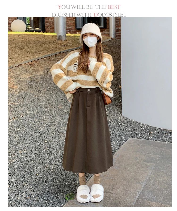 High Waist Plus Size Women Skirt Spring Women Clothing High Waist Hepburn Style Mid-Length A-Line Skirt New Casual Solid Skirts