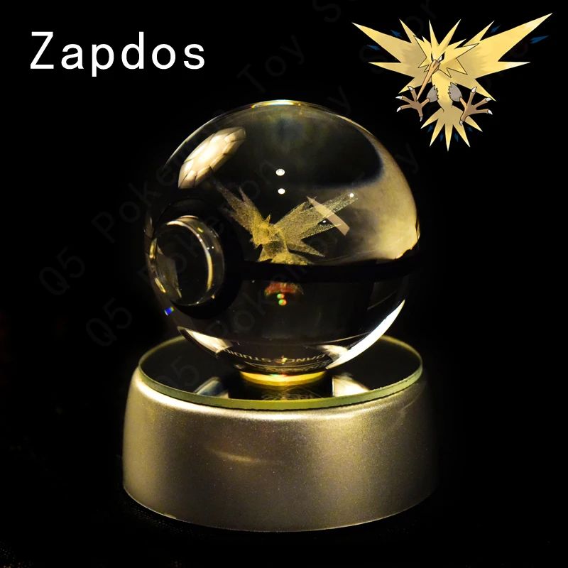 Esfera de Cristal 3D Pokémon 7CM 5CM Mewtwo Pikachu Gengar Bola de Cristal de Vidro Pokémon Pokebola Luminária Noturna LED com Base de Presente