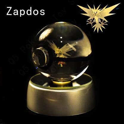 Esfera de Cristal 3D Pokémon 7CM 5CM Mewtwo Pikachu Gengar Bola de Cristal de Vidro Pokémon Pokebola Luminária Noturna LED com Base de Presente