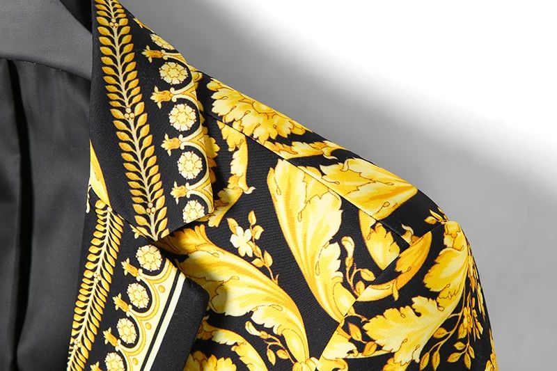 Luxury Brand Gold Floral Black Blazer Jacket High Quality Men Women Peak Lapel Baroque Suit Jacket for Wedding Party Prom
