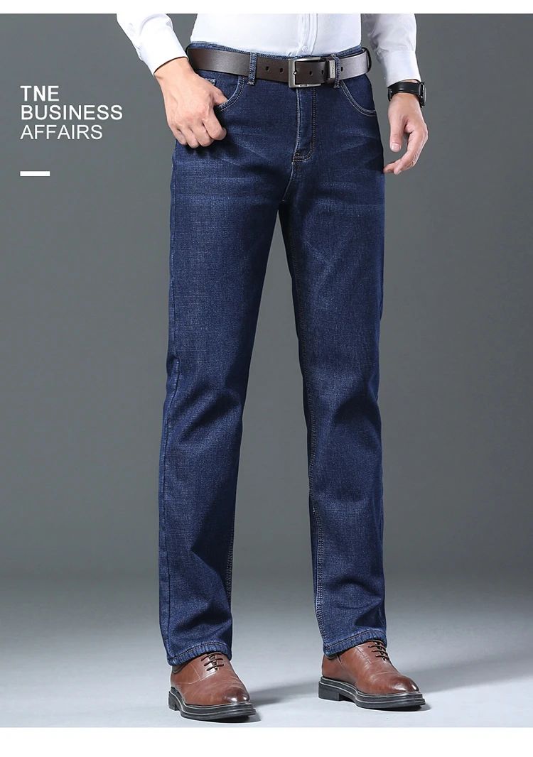 Calça Jeans Masculina de Lã Aveludada, Inverno, Forrada com Lã Grossa, Casual de Negócios, Reta, Jeans, Macia, Confortável, Térmica, Elástica, Calças Masculinas