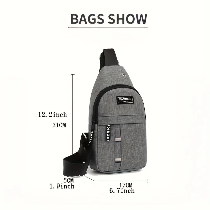 1PC Casual Oxford Men'S Chest Bag - Single Strap Sling Bag for Outdoor Sports, Durable Woven Fabric, Hand Washable