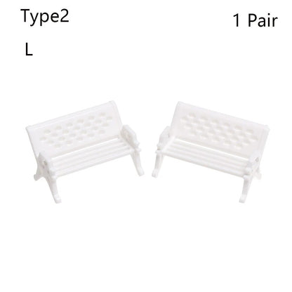 1SET Doll House Miniature Bench Stools White Chair Cute Fairy Garden Gnome Moss Terrarium Bonsai DIY Craft Home Decoration