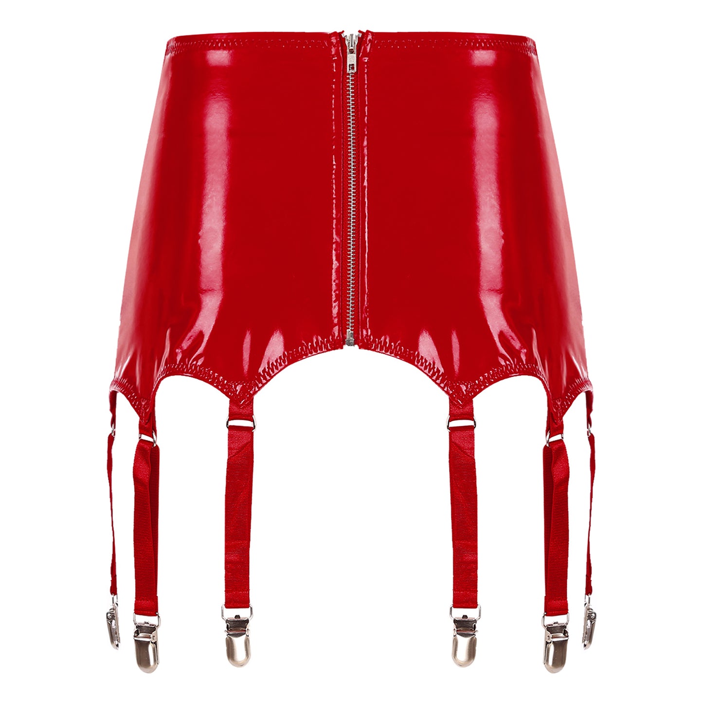 Womens Garters Latex Skirts Ladies Suspender Belt Wet Look Patent Leather Mini Skirts Garters with Metal Clips Clubwear Costume