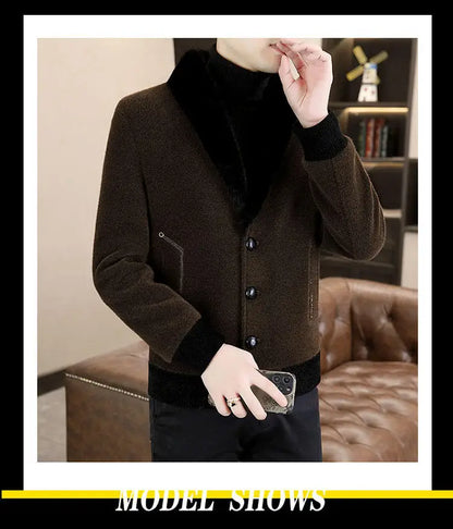 2024 Winter Woolen Jacket for Men Thick and Plush Warm Lapel Trench Coat Casual Business Wool Blends Social Streetwear Overcoat