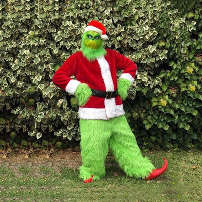 Santa Claus Costume Set Christmas Party Prom Adult Role Playing Green Monster Shaggy Halloween Cosplay Suit Gloves Mask